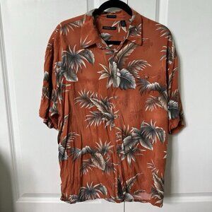 Van Heusen Hawaiian Shirt Mens XL Washable Rayon Orange Summer